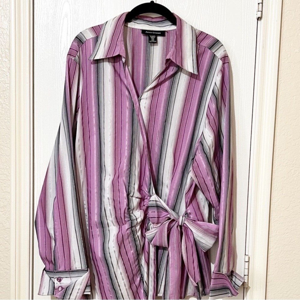 Ashley Stewart Casual Purple and White Button Down Shirt - Picture 3 of 8